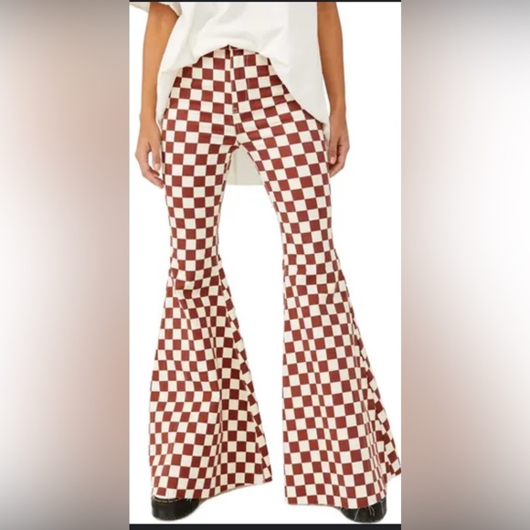 We The Free by Free People Checkered Super Flare Hipster Jeans Size 33 Hippie - Picture 3 of 14